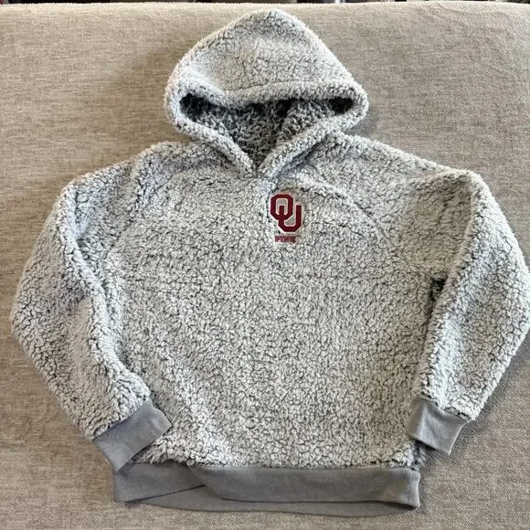 Victoria’s Secret PINK OU OKLAHOMA SOONERS Pullover Teddy Bear Fleece Hoodie L - Picture 6 of 10